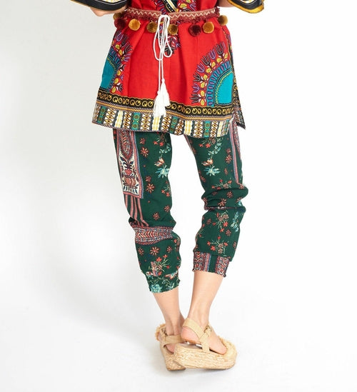 Boho Yoga Hippie Green Print Pants