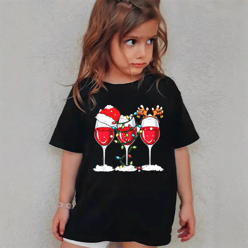 Combed Cotton New Christmas Children's Short Sleeve Girls' T-Shirt Kids Clothing Boys' Short Sleeve
