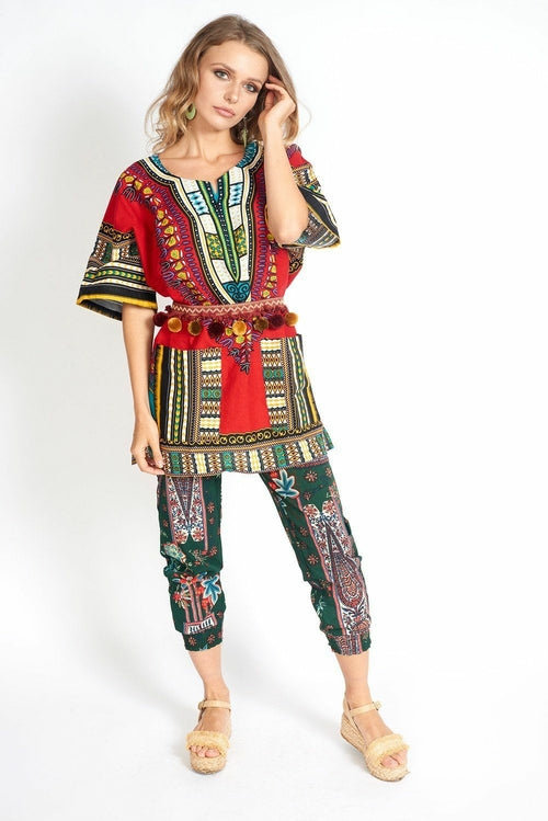 Boho Yoga Hippie Green Print Pants