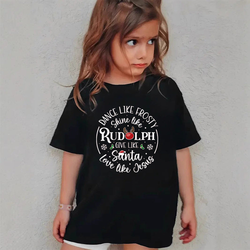 Combed Cotton New Christmas Children's Short Sleeve Girls' T-Shirt Kids Clothing Boys' Short Sleeve