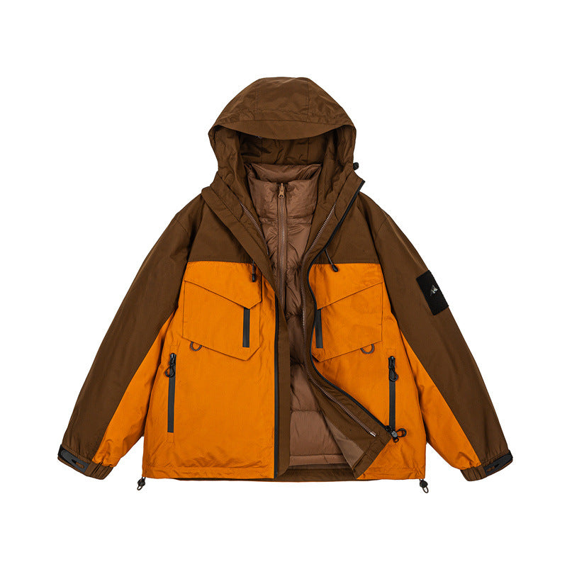 Outdoor Mountaineering Down Jacket for Men and Women, Couples 3-in-1 Ski Jacket